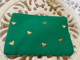 Pochette coloré ” broderie coeur ” Gaze de coton